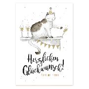 Postkarte. Herzlichen Glückwunsch Katze