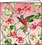 Doppelkarte. Auguri. Klein - Kolibri mit Blumen / blanko