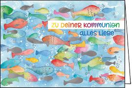 Doppelkarte. Zur Kommunion (Fische)