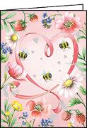 Doppelkarte. Mini - Herz, Blüten und Bienen / Blanko