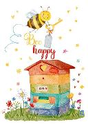 Postkarte. Bee happy (Biene)
