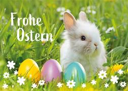 Postkarte. Frohe Ostern (Hase und Eier)