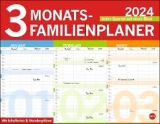 3-Monats-Familienplaner 2024. Familienkalender mit 3 Monats-Übersicht. Praktischer Familien-Wandkalender mit viel Platz zum Eintragen. 44 x 34 cm