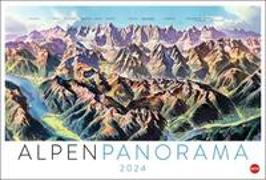 Alpenpanorama Edition 2024. Panoramakarten von den 1940er-Jahren bis heute zeigen die Berge in diesem Wandkalender 2024 von ihrer schönsten Seite. Toller Naturkalender für jeden Bergfex