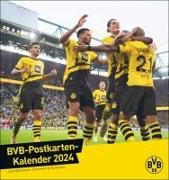 BVB Postkartenkalender 2024. Kleiner Kalender für große Fans: Die Stars von Borussia Dortmund in einem Tischkalender zum Aufstellen oder Aufhängen. Jeden Monat eine Spieler-Postkarte