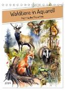 Waldtiere in Aquarell - Heimische Tierarten (Tischkalender 2024 DIN A5 hoch), CALVENDO Monatskalender