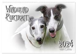 Windhund Portrait 2024 White Edition (Wandkalender 2024 DIN A2 quer), CALVENDO Monatskalender