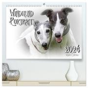 Windhund Portrait 2024 White Edition (hochwertiger Premium Wandkalender 2024 DIN A2 quer), Kunstdruck in Hochglanz