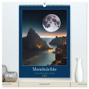 Mondnächte- Mondverzauberte Nächte aus der KI (hochwertiger Premium Wandkalender 2024 DIN A2 hoch), Kunstdruck in Hochglanz