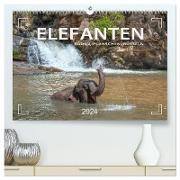 Elefanten - Baden, Planschen, Rüsseln (hochwertiger Premium Wandkalender 2024 DIN A2 quer), Kunstdruck in Hochglanz