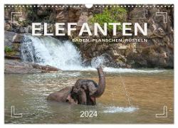 Elefanten - Baden, Planschen, Rüsseln (Wandkalender 2024 DIN A3 quer), CALVENDO Monatskalender