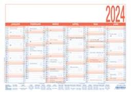 Arbeitstagekalender blau/rot 2024 - A4 (29,7 x 21 cm) - 6 Monate auf 1 Seite - Tafelkalender - Plakatkalender - Jahresplaner - 910-0015