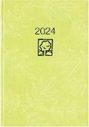 Taschenkalender grün 2024 - Bürokalender 10,2x14,2 - 1 Tag auf 1 Seite - robuster Kartoneinband - Stundeneinteilung 7-19 Uhr - Blauer Engel - 610-0713