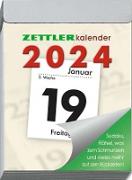 ZETTLER Tagesabreißkalender M 2024, im Format 5,4 x 7,2 cm, Bürokalender mit Wochenzählung und spannenden Rezepten und Räseln auf der Rückseite