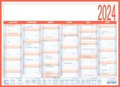 ZETTLER Arbeitstagekalender 2024, im Format 30 x 30 cm (30 x 60 geöffnet), Halbjahresplaner mit 6 Monaten auf einer Seite, Kalender im Plakatformat
