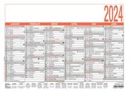 Namenstagekalender 2024 - A4 (29,7 x 21 cm) - 6 Monate auf 1 Seite - Tafelkalender - Plakatkalender - Jahresplaner - 905-0000