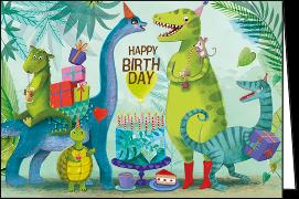 Doppelkarte. Happy Birthday (Dinosaurier)