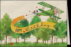 Doppelkarte. Let`s go green. Happy birthday (Flugzeug)