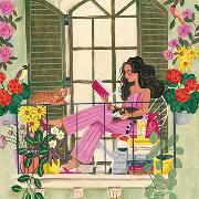 Postkarte. Frau auf dem Balkon