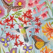 Postkarte. Vogel und Blumen