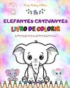 Elefantes cativantes | Livro de colorir para crianças | Cenas fofas de adoráveis elefantes e seus amigos