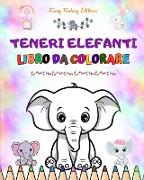 Teneri elefanti | Libro da colorare per bambini | Scene carine di elefanti adorabili e dei loro amici