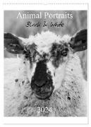 Animal Portraits Black & White 2024 CH Version (Wandkalender 2024 DIN A2 hoch), CALVENDO Monatskalender