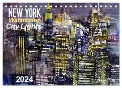 New York Watercolor Citylights (Tischkalender 2024 DIN A5 quer), CALVENDO Monatskalender