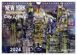 New York Watercolor Citylights (Wandkalender 2024 DIN A4 quer), CALVENDO Monatskalender