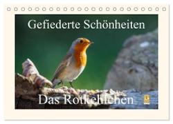 Gefiederte Schönheiten - Das Rotkehlchen (Tischkalender 2024 DIN A5 quer), CALVENDO Monatskalender