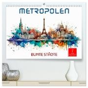 Skylines - bunte Städte (hochwertiger Premium Wandkalender 2024 DIN A2 quer), Kunstdruck in Hochglanz