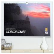 Nebelwelten Sächsische Schweiz (hochwertiger Premium Wandkalender 2024 DIN A2 quer), Kunstdruck in Hochglanz