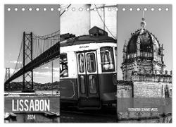 Lissabon Faszination Schwarz Weiss (Tischkalender 2024 DIN A5 quer), CALVENDO Monatskalender