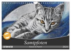 Samtpfoten - Katzen in Pastell (Wandkalender 2024 DIN A4 quer), CALVENDO Monatskalender