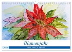 Blumenjahr - Bunte Blüten in Aquarell (Wandkalender 2024 DIN A4 quer), CALVENDO Monatskalender