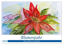 Blumenjahr - Bunte Blüten in Aquarell (Wandkalender 2024 DIN A2 quer), CALVENDO Monatskalender