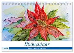 Blumenjahr - Bunte Blüten in Aquarell (Tischkalender 2024 DIN A5 quer), CALVENDO Monatskalender