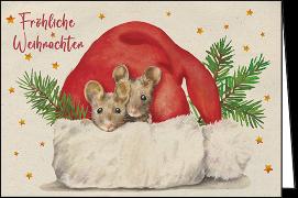 Doppelkarte. Let`s go green. Fröhliche Weihnachten (Mäuse)