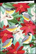 Doppelkarte. Vögel und Weihnachtssterne / blanko