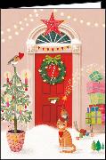 Doppelkarte. Weihnachtliche Haustüre / blanko