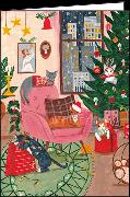 Doppelkarte. Weihnachtliche Katzen im Wohnzimmer / blanko
