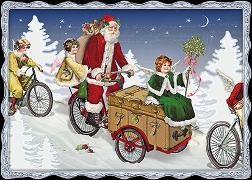 Postkarte. Auguri - Nikolaus mit Fahrrad / blanko