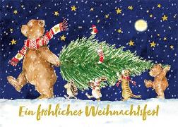 Postkarte. Fröhliches Weihnachtsfest (Bär mit Tanne)