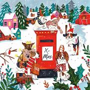 Postkarte. Weihnachtliche Hunde am Briefkasten / blanko
