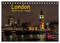 London - Nachts an der Themse (Tischkalender 2024 DIN A5 quer), CALVENDO Monatskalender