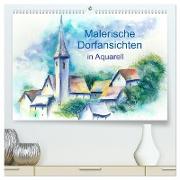 Malerische Dorfansichten in Aquarell (hochwertiger Premium Wandkalender 2024 DIN A2 quer), Kunstdruck in Hochglanz