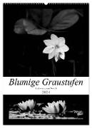 Blumige Graustufen - Schwarz und Weiß (Wandkalender 2024 DIN A2 hoch), CALVENDO Monatskalender