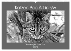 Katzen Pop Art in s/w - Kleine Tiger unter uns (Wandkalender 2024 DIN A2 quer), CALVENDO Monatskalender