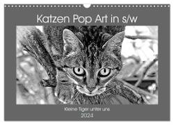 Katzen Pop Art in s/w - Kleine Tiger unter uns (Wandkalender 2024 DIN A3 quer), CALVENDO Monatskalender