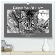 Katzen Pop Art in s/w - Kleine Tiger unter uns (hochwertiger Premium Wandkalender 2024 DIN A2 quer), Kunstdruck in Hochglanz